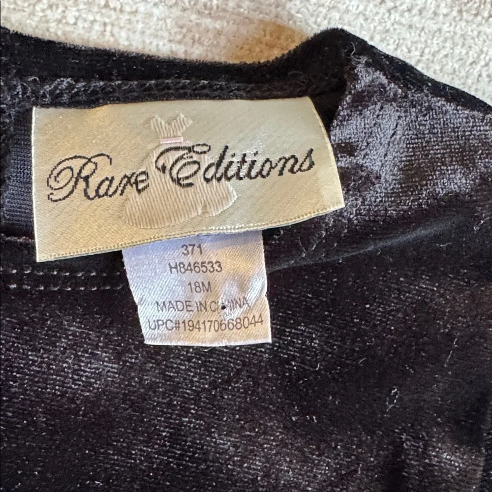 Rare Editions Girls Black Velvet, Cream & Gold Baby Dress with Bloomers size 18M